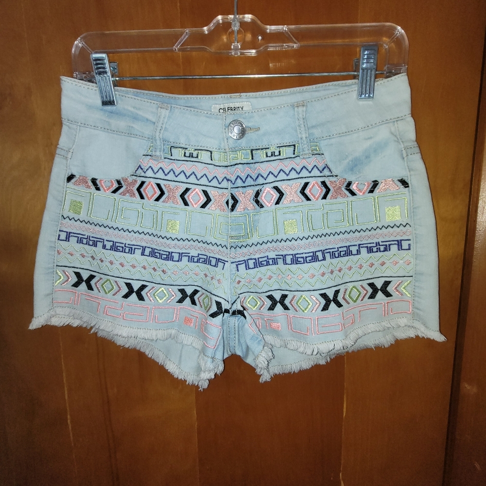 Celebrity Pink Aztec Embroidered Shorts